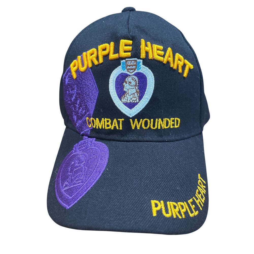 Purple Heart Combat Wounded Men's Cap Ball Hat Black Embroidered Acrylic